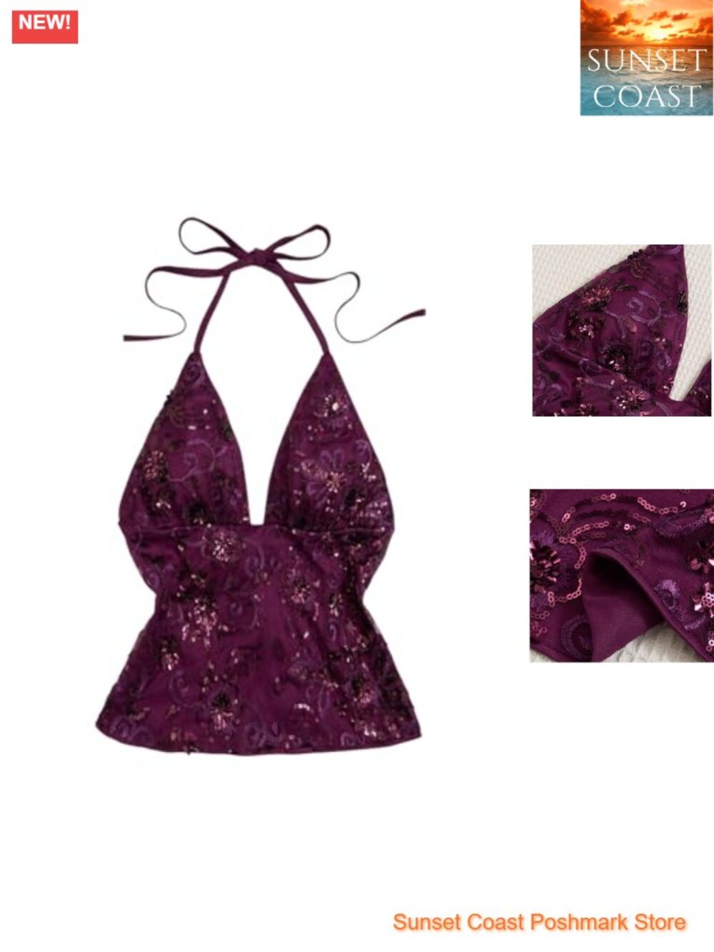 Sequin Halter Tank Top Y2K Tie Back Backless Sleeveless Party Club
